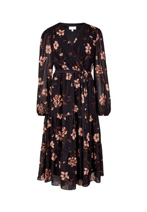 Apricot, CHIFFON FLORAL TIERED MIDI DRESS - Φόρεμα ημέρας - black