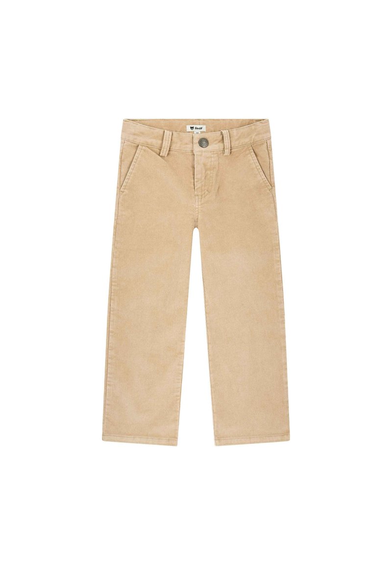 Beige kordové kalhoty se rovný fit, mají přední kapsy a kovové zapínání na knoflík. Vyrobené z texturovavé kordové látky.