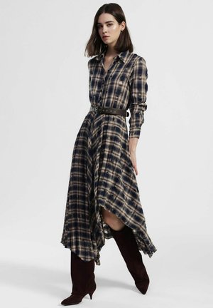 STAMPA CHECK CON COLLETTO - Abito a camicia - blu/beige