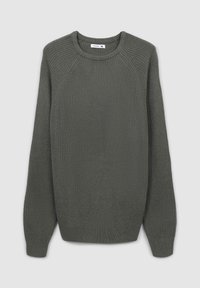 Maglione a maglia verde scuro con un motivo testurizzato, scollatura a girocollo e polsini a coste, dotato di maniche raglan per un fit rilassato.