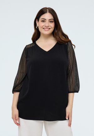 Fiorella Rubino T-SHIRT CON MANICHE CROCHET. - Long sleeved top - nero