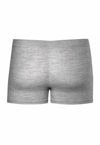 Boxers en coton gris avec une texture lisse, présentant une large ceinture élastique et des jambes courtes, affichés de l'arrière.