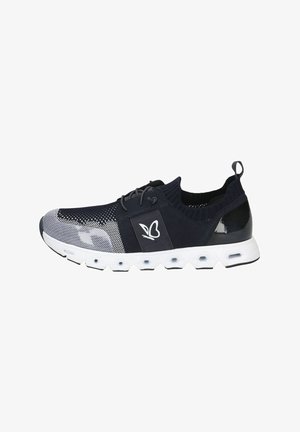 Tumesinine võrkkudum sneaker valge tallaga, millel on sile must paneel ja logo aktsent. Disain hõlmab tekstureeritud kootud krae ja kuusnurkset välispinda.