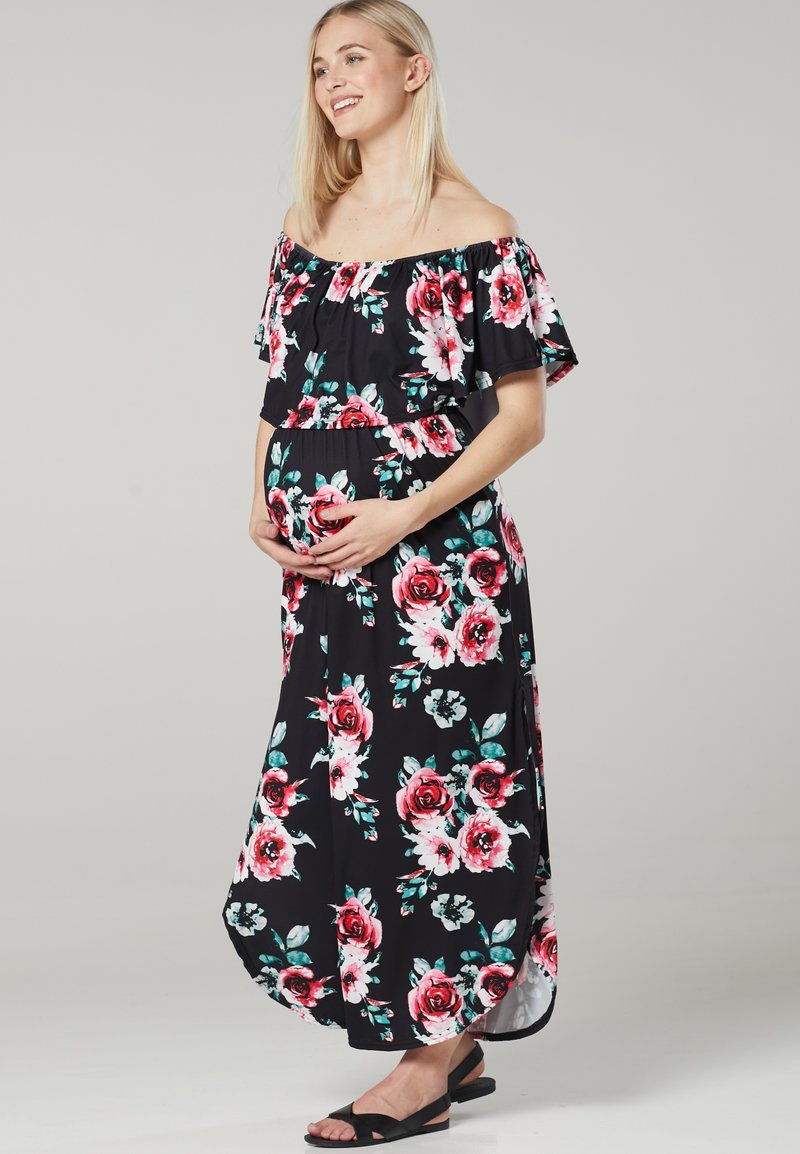 Damen Freizeitkleider | Chelsea Clark Maxikleid czarny różowe kwiaty/dunkelblau - QV75433 Damen Freizeitkleider | Chelsea Clark Maxikleid czarny różowe kwiaty/dunkelblau - QV75433