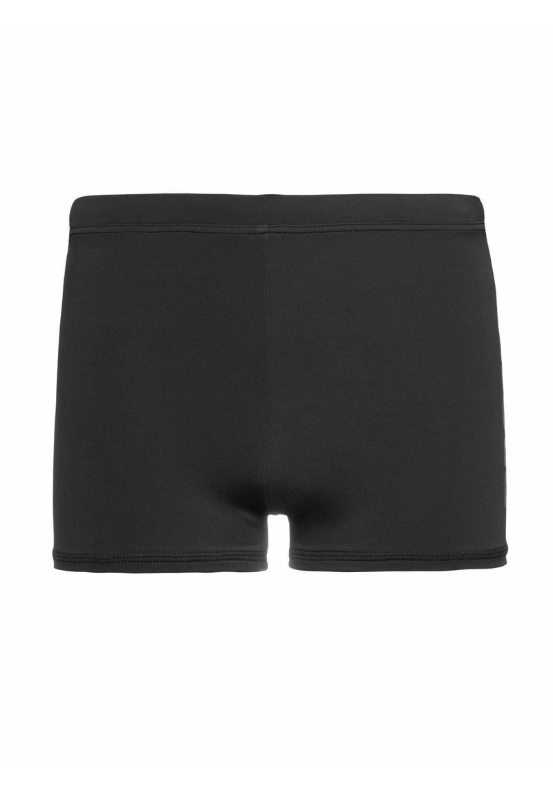 Mustat urheilushortsit joustavasta kankaasta. Ominaisuuksiin kuuluu sileä pinta, tiukka istuvuus ja yksinkertainen vyötärö ilman näkyviä logoja tai kuvioita.