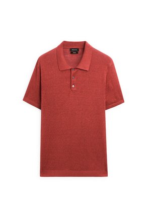 Korte mouw polo shirt in een roestachtige tint, met een klassieke kraag, een placket met drie knopen en een zachte, gestructureerde stof.