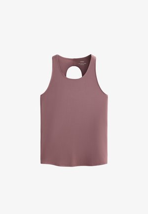 Top senza maniche di un leggero colore malva con un'apertura rotonda sul retro. Tessuto morbido, scollatura tonda e orlo dritto senza ulteriori decorazioni.