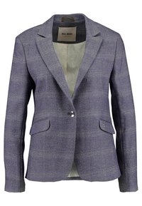 Vävd lila kavaj med ett subtilt rutmönster, enkelknapplåsning, slagkrage och två framfickor. Fodrad insida.