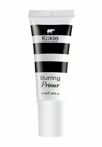 Kokie Blurring Primer 20 mL tūbelėje su balta baze, juodomis juostelėmis ir dramblio logotipu, lygi tekstūra.