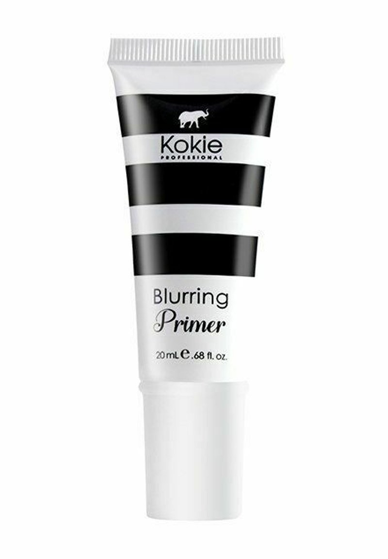 Kokie Blurring Primer 20 mL tūbelėje su balta baze, juodomis juostelėmis ir dramblio logotipu, lygi tekstūra.