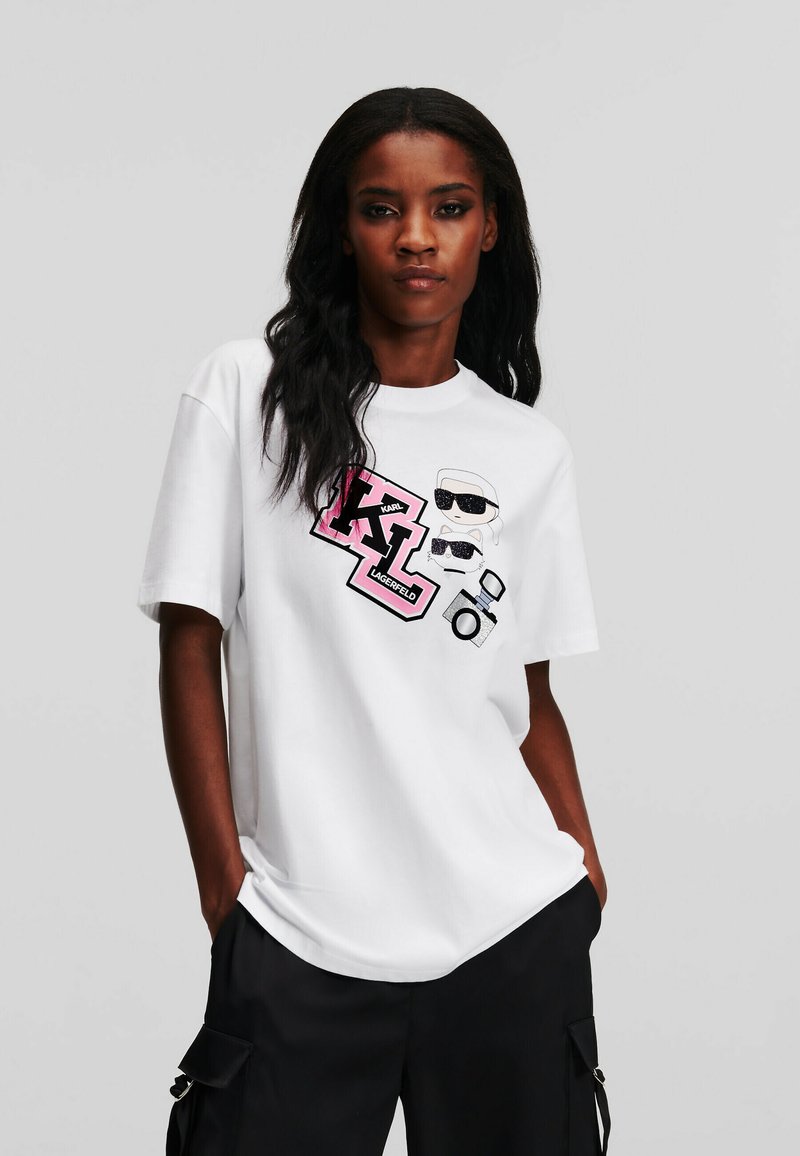 KARL LAGERFELD OVERSIZED IKON VARSITY TEE - Print T-shirt - white/black ...