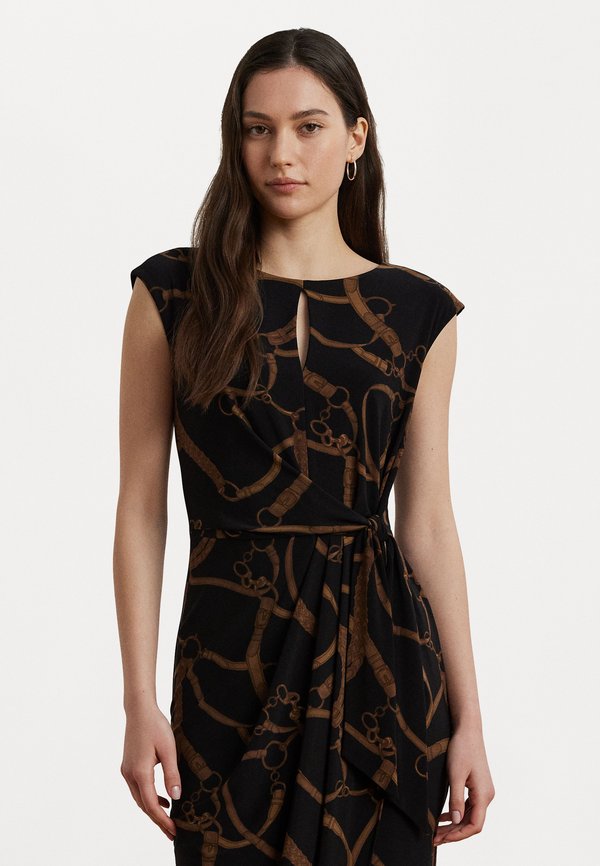 Belting Print Jersey Tie Front Dress - Cocktail dress / Party dress