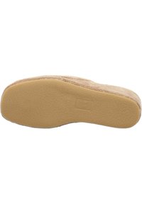 Beige Wildlederschlappen mit einer strukturierten Oberfläche, runder Form und einem leicht erhöhten Rand für Komfort und Halt.