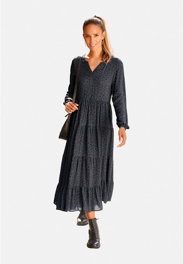 Freizeitkleid - grau schwarz bedruckt