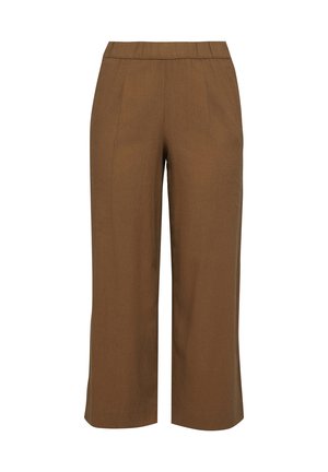 Bruine wijde cropped broek met een hoge elastische tailleband en subtiele details aan de voornaad.