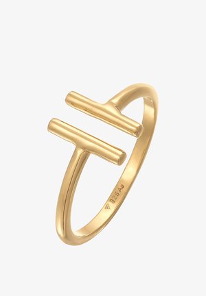 Inel din aur cu un design minimalist, având două bare orizontale. Textură netedă și finisaj lucios, cu marcajul "925" pe banda interioară.