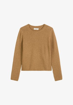 Strickpullover in einem warmen Kamelfarbton. Mit Rundhalsausschnitt und langen Ärmeln. Texturiertes, weiches Material mit lockerer Passform und ohne Muster.
