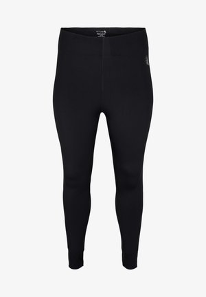 Sorte aktive leggings med en tætsiddende design, lavet af strækbart materiale. Har en glat tekstur og en høj talje for komfort.
