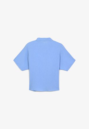 Camicia azzurro chiaro a maniche corte con colletto, realizzata in tessuto strutturato e vestibilità rilassata, progettata per un look casual.