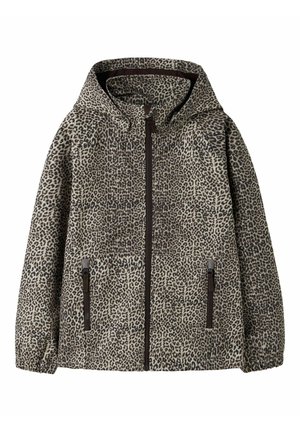 Veste à capuche imprimé léopard avec fermeture éclair à l'avant et deux poches zippées, poignets élastiques et coupe décontractée.
