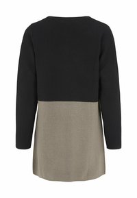 Langärmliger Pullover in Schwarz und Hellbraun, mit einem Farbblockdesign, strukturiertem Finish und rundem Ausschnitt.