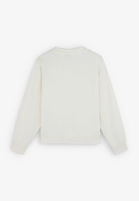 Cremefarbener Sweatshirt mit langen Ärmeln, gerippten Bündchen und Rundhalsausschnitt. Der Stoff wirkt weich und texturiert mit einer lässigen Passform.
