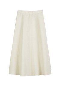 Hellbeige Leinenrock mit ausgestelltem Design, schulterlangem Schnitt und glatter Textur. Verfügt über einen taillierten Bund ohne Beschläge.