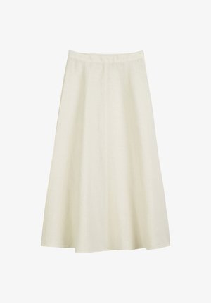 Hellbeige Leinenrock mit ausgestelltem Design, schulterlangem Schnitt und glatter Textur. Verfügt über einen taillierten Bund ohne Beschläge.