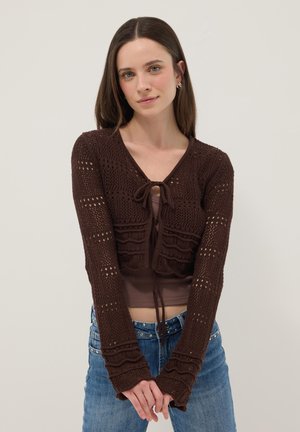 WITH DEEP V REGULAR FIT - Chaqueta de punto - dark brown