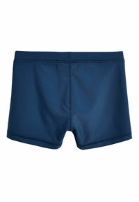 Marineblå svøm shorts lavet af glat, strækbart materiale. Har et enkelt design med kort snit og flade sømme. Ingen synlige mønstre eller hardware.