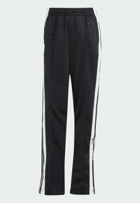 Svarta träningsbyxor med en texturerad yta, som har vita sidosträck, en elastisk midja och en logotypapplikation på underbenet.