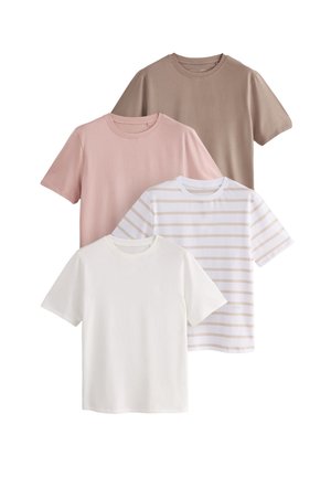 4 PACK SHORT SLEEVE  - REGULAR FIT - Základné tričko - taupe brown pink cream stripe