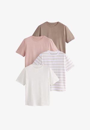 THE SET 4 PACK SHORT SLEEVE - REGULAR FIT - Basic póló - taupe brown pink cream stripe