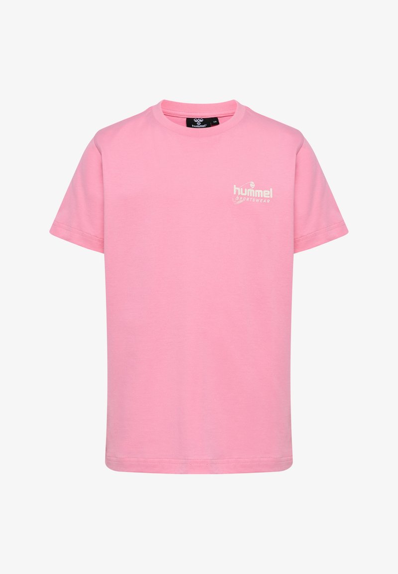Rosa t-shirt med kort ärm gjord av bomull. Har en vit logotyp på bröstet och en klassisk rund halsringning. Mjuk textur, standardpassform.