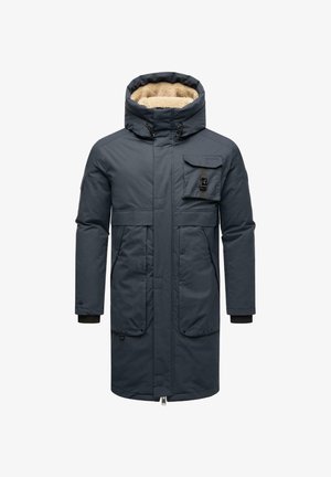 Marine isolert parka med hette fôret med искусственный мех, frontglidelås, to store lommer og justerbare mansjetter. Har en brystlomme med spenne.