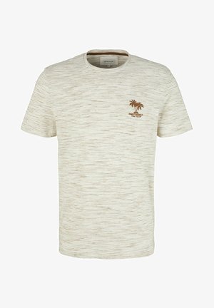 MIT STICKEREI - Print T-shirt - white brown stripy inject