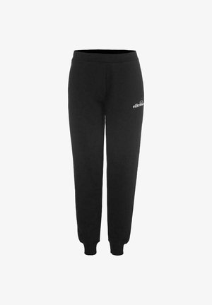 Pantaloni della tuta neri realizzati in tessuto morbido, con design a gamba affusolata, elastico in vita e un piccolo logo bianco sulla coscia sinistra.