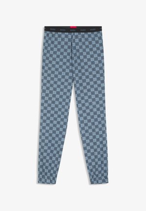 Mėlynos pižamos kelnės su pakartotiniu logotipo raštu šviesesniu mėlynos spalvos atspalviu. Elastinga juosmens juosta su juodos ir raudonos spalvos detalėmis. Standartinio kirpimo, siaurėjančiomis kojinėmis.