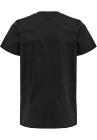 Sort bomulds T-shirt med korte ærmer, rund halsudskæring og standard pasform. Glat tekstur, ingen synlige mønstre eller designs.