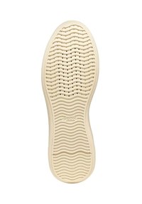 Suola di scarpa GEOX in gomma beige chiaro, caratterizzata da un motivo ondulato e da numerosi fori di ventilazione distribuiti per assicurare traspirabilità.