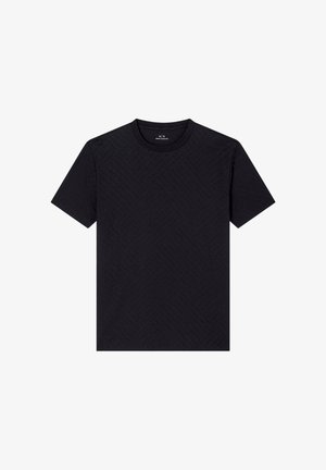 T-shirt nero a maniche corte realizzato in tessuto morbido con un motivo testurizzato. Presenta un colletto rotondo e una vestibilità classica. Senza loghi o accenti visibili.