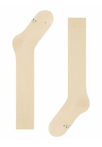 Beige Baumwollsocken mit verstärkter Ferse und Zehenbereich, glatter Textur und dezentem Branding im Knöchelbereich, erhältlich in zwei Längen.