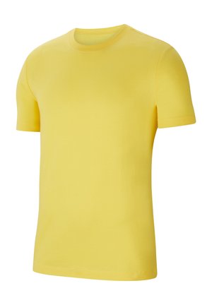 Yellow short-sleeve t-shirt made of cotton, featuring a classic crew neck, smooth texture, and no visible patterns or accents.