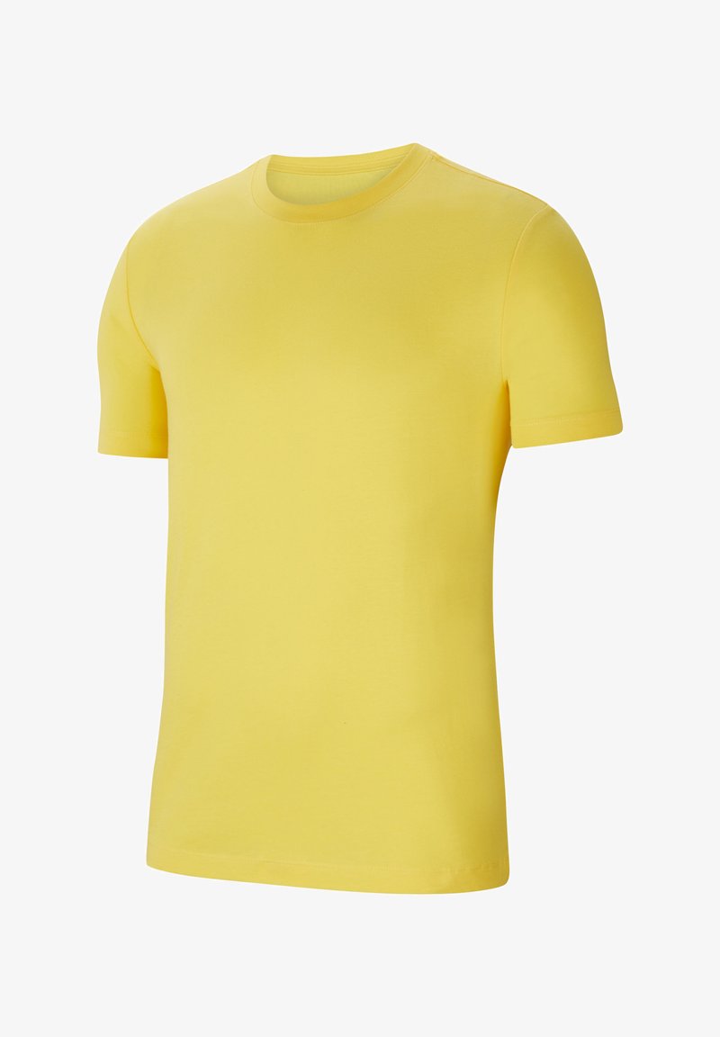 Geel T-shirt met korte mouwen van katoen, voorzien van een klassieke ronde hals, een gladde textuur en zonder zichtbare patronen of accenten.