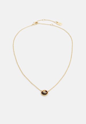 Kuldne kaelakee ümmarguse musta ripatsiga, millel on tõstetud "RL" logo, ümbritsetud keerduva kuldse aktsentiga. Reguleeritav klapi sulgemine.