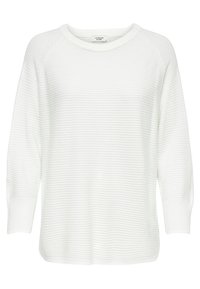 Maglione bianco a maniche lunghe in cotone a coste con scollatura rotonda e polsini aderenti, vestibilità ampia, realizzato in tessuto morbido e texturizzato.