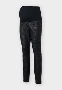 Gravidleggings i svart med en stretchig, texturerad midjeband. Huvudtyget har ett subtilt svart leopardmönster. Slim fit-design.