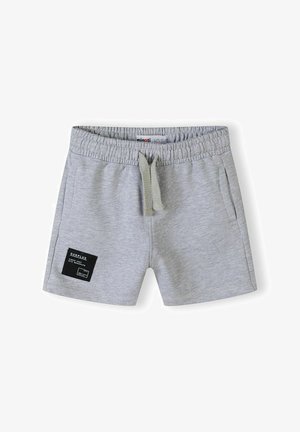 Pelēkas kokvilnas šortus ar elastīgu jostu, aukliņu, sānu kabatām un melnu etiķeti kreisajā kājā. Mākslīgs un viegls audums.