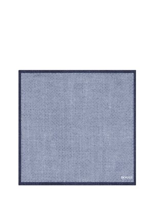 Fazzoletto da taschino azzurro chiaro con piccolo motivo a cerchi bianchi e bordo blu scuro, logo "BOGGI" nell'angolo in basso a destra.