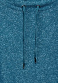 Türkisfarbener Hoodie aus strukturiertem Stoff mit meliertem Muster, verstellbaren Kordeln mit Metallspitzen und einem lässigen Ausschnitt.